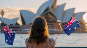 Woman holding Australian flags